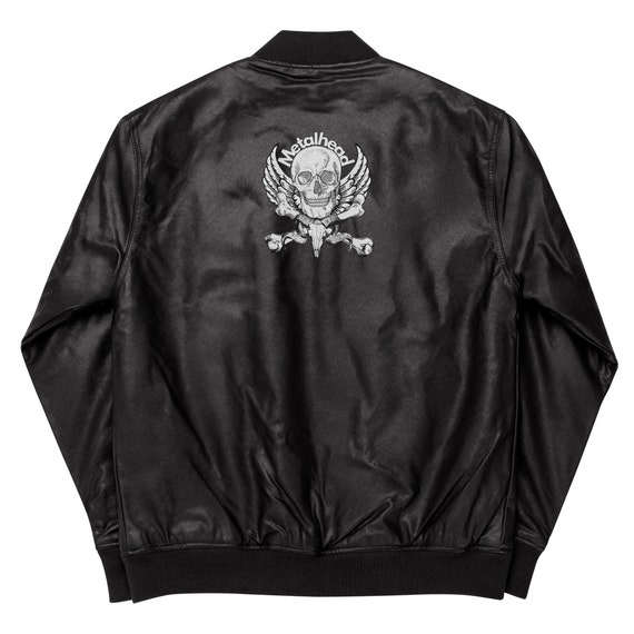 Embroidered Unisex Heavy Metal Skull Gothic Black Leather Bomber
