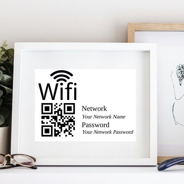 WIFI Password Sign With QR Code Template, Editable Internet Sign, Printable Guest Room Sign, Instant Download, Edit with Templett, 7x5