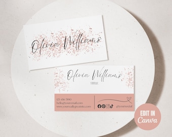 Rosegold Business Card Template, Minimalist Business Cards, Modern Pink Business Card,  Printable Business Card, Editable In Canva