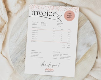 Rosegold Invoice Template | Editable Canva Invoice Template for Small Business | Clean & Professional Client Invoice Template | Modern Pink