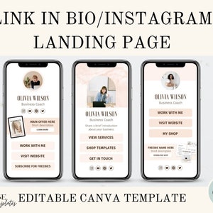 Link in Bio Template, Business Landing Page, Instagram Influencer Template,  Canva Template, Link in Bio Template for Instagram