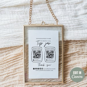 Printable Virtual Tip Jar Payment Sign, QR Code Sign Canva Template Editable Tips Accepted Sign Canva Template Instant Download