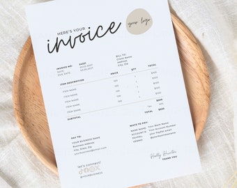 Invoice Template - Minimalist Business Invoice, Small Business Template, Modern Boho Client Invoice, Editable Template, Canva Template