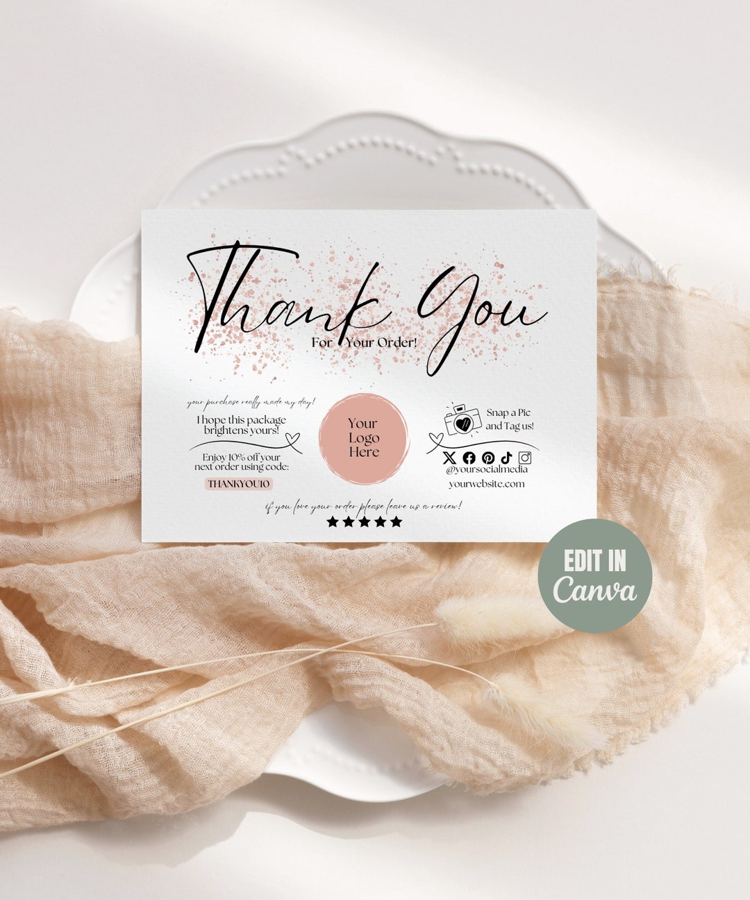 Rosegold Small Business Thank You Card Template Modern Pink CANVA ...