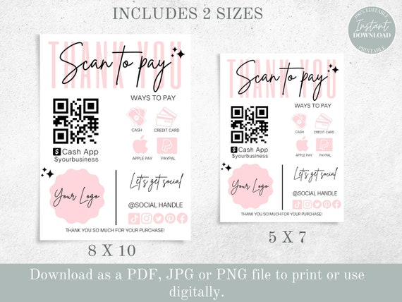 Scan To Pay Sign Template, QR Code Sign Business Template, Easy To Edit Canva Template, QR Code Sign for Pop Up Shop, Booth Table Sign