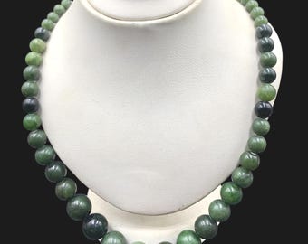Natural Green Nephrite Bead Necklace, Handmade Gemstone Jewelry