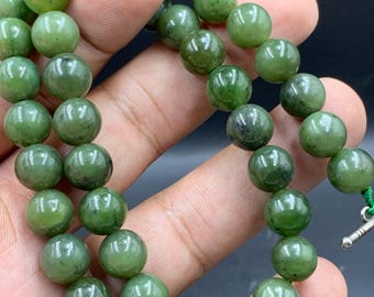 Handmade Nephrite Jade Bead Necklace, Natural Green Stone, Afghanistan Origin
