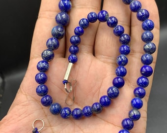 Handmade Lapis Lazuli Beaded Necklace, Afghanistan Gemstone, 43cm