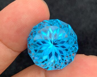 Swiss Blue Topaz, Flower Cut Gemstone, December Birthstone (46.65 crt)