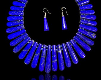 Royal Lapis Lazuli Necklace, Handmade Afghan Gemstone Jewelry Set
