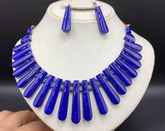 Royal Blue Lapis Lazuli Necklace Set, Handmade Afghan Jewelry