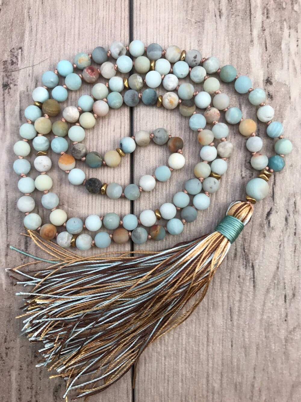 Amazonite Bead Necklace 108 Mala Beads Necklace Hand Etsy