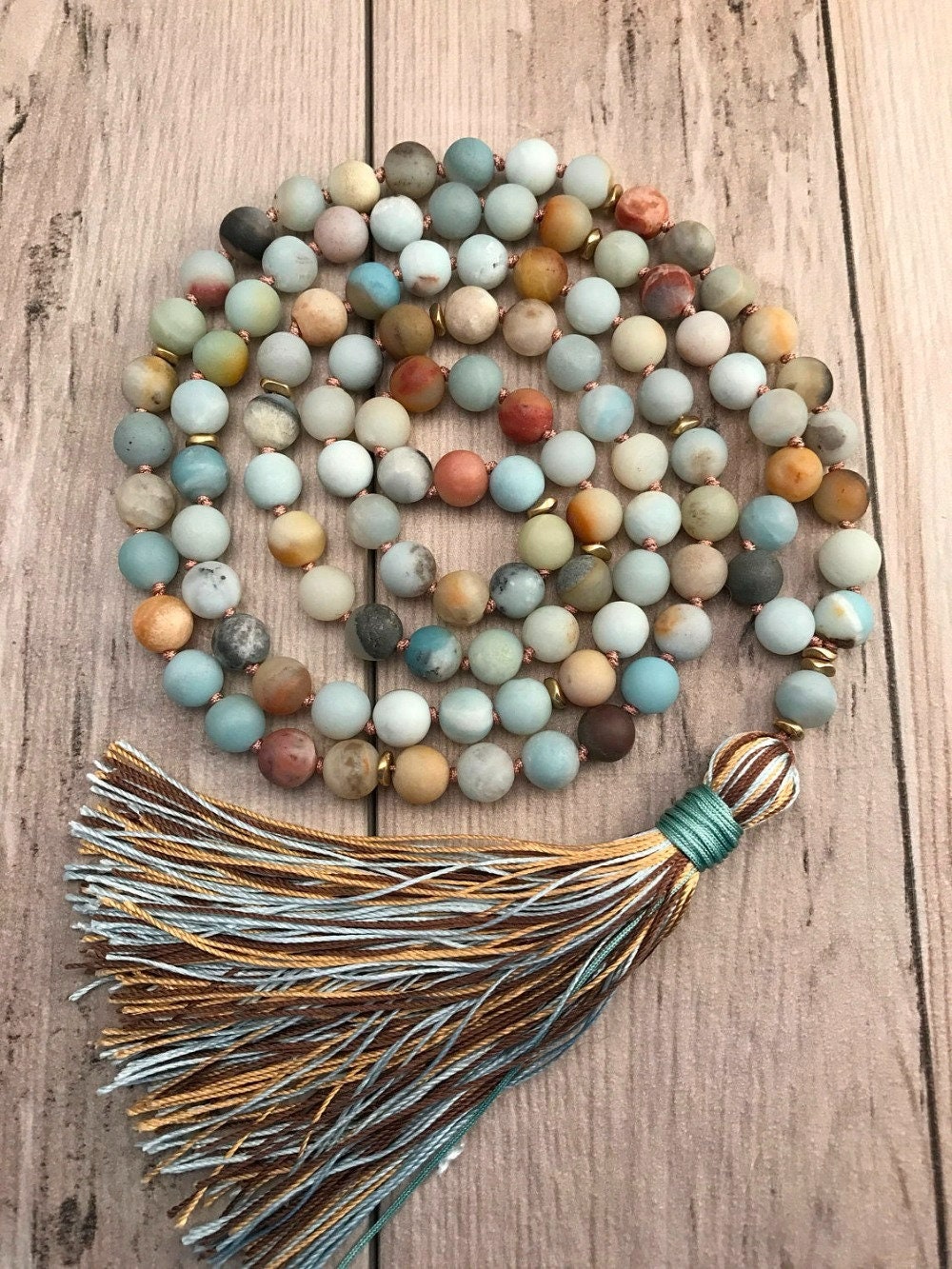 Amazonite Bead Necklace 108 Mala Beads Necklace Hand Etsy