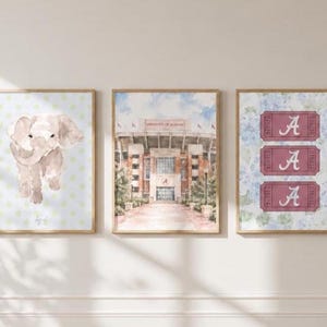 Three Custom 16x20 (4:5 ratio) University of Alabama Dorm Wall Art,Digital Download,University of Alabama Print Set, Prints,College Decor