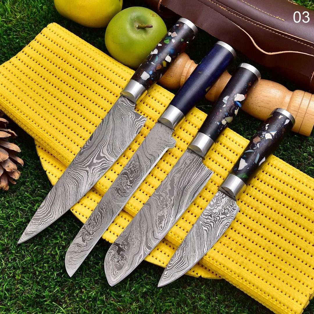 Handmade Damascus Steel Kitchen Knives Set, Chef Knife Set, Steak Knife ...