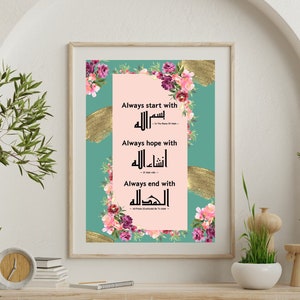 Ramadan Home Decor, Islamska sztuka ścienna do druku, Muzułmańskie płótno ścienne, Sztuka Bismillah, Alhamdolillah Digital Art For Muslim Home Decor, Prezent Eid