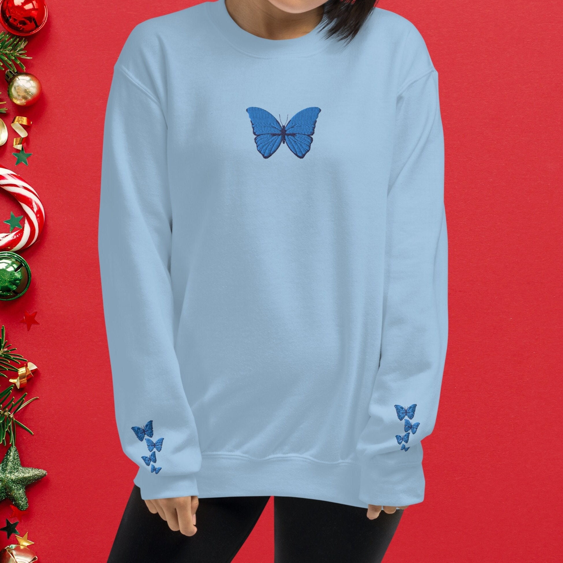 Embroidered Blue Butterfly Sweatshirt Butterfly Crewneck Blue Butterfly Print Teen Girl Gift Butterfly Top Gift Butterfly Sweatshirt Etsy