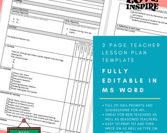 Teacher Lesson Plan Template, Editable Lesson Plan, Weekly Lesson Plan Template, Lesson Planner, Teacher Planner, Simple Lesson Plan