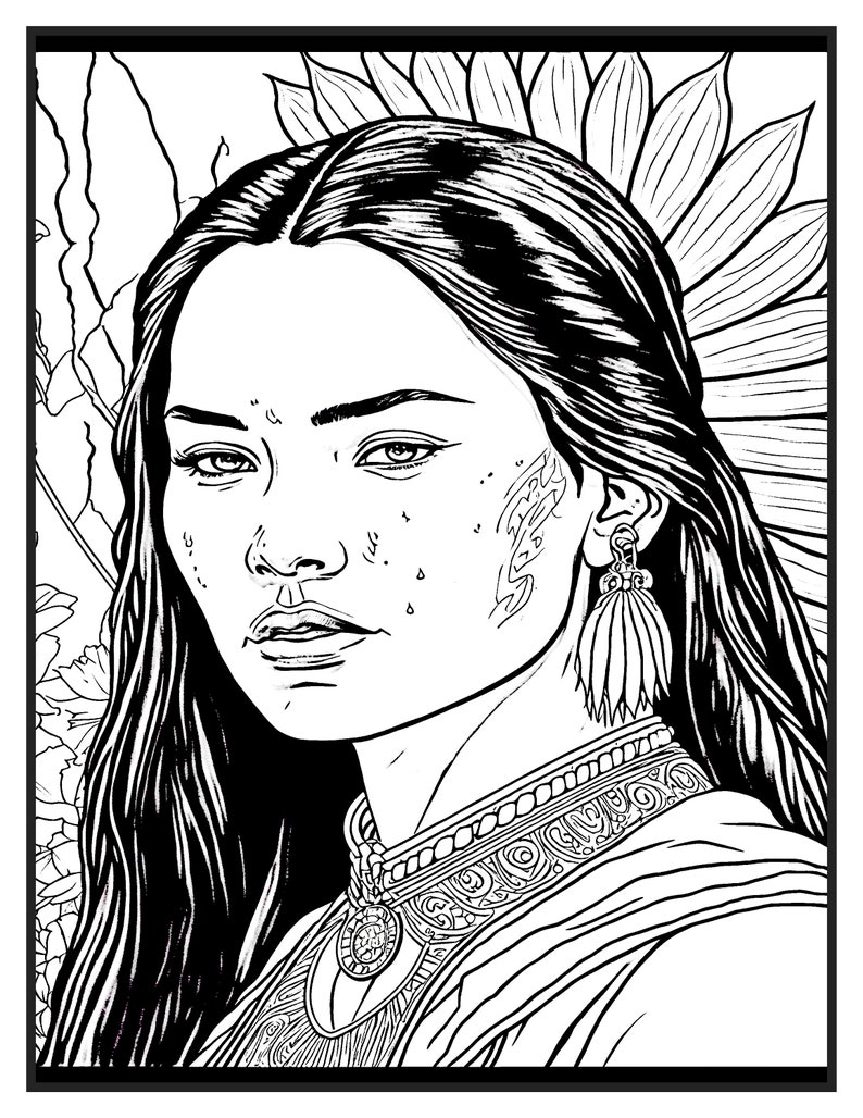 Native American Women Coloring Pages Etsy