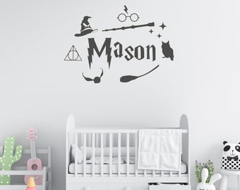 Personalisiertes Potter-Wandtattoo, Wandaufkleber für Kinder mit Wunschnamen, Vinyl-Set für Babyzimmer, Kinderzimmer, Weihnachtsgeschenk