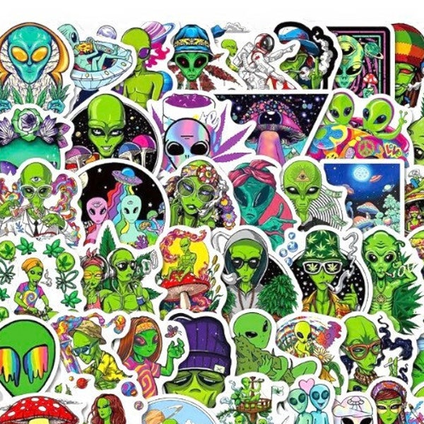 Psychedelic Alien Sticker Pack mit 100 oder 50 hochwertigen Aufklebern, perfektes Geschenk für Skateboard Laptop