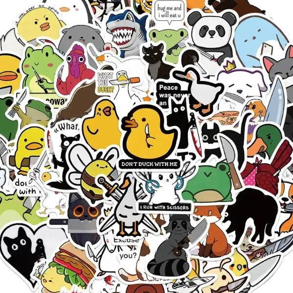 50 funny animal sticker pack with 50 high quality meme duck stickers | Perfect Cartoon Animal Cats Laptop Luggage Gift Sticker |Gift!