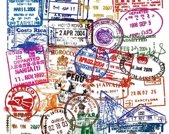 50 Transparent Passport Stamp Sticker Pack with 50 Vinyl Clear tourist Travel stickers - Perfect for luggage, laptop, Planner