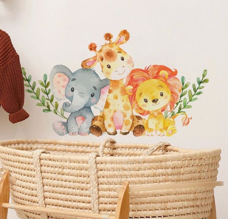 Cartoon Safari Jungle Giraffe Elephant Lion Animals Wallstickers for ...