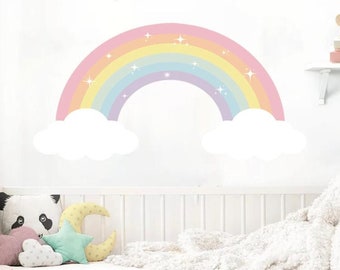 Sticker mural arc-en-ciel, sticker enfant coloré amovible pastel bohème, sticker mural pour filles, chambre d'enfants, décoration de chambre de bébé, auto-adhésif