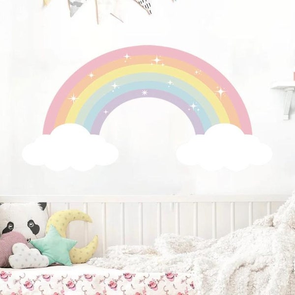 Sticker mural arc-en-ciel, sticker enfant coloré amovible pastel bohème, sticker mural pour filles, chambre d'enfants, décoration de chambre de bébé, auto-adhésif