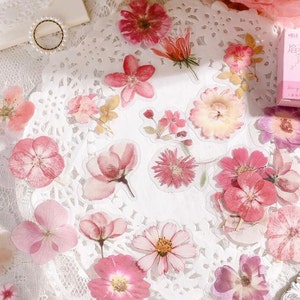 Paquete de 45 pegatinas de flores transparentes, juego de pegatinas decorativas impermeables, pegatinas vintage para diario, manualidades, álbumes de recortes, regalo para niños