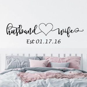 Adhesivo de pared para boda personalizado, decoración de pared para marido y mujer, adhesivo con fecha, regalo perfecto para boda, decoración de dormitorio