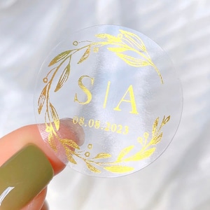 Personalisierte Monogramm-Umschlagsiegel, individuelle Hochzeitsaufkleber, transparente Aufkleber, Einladungssiegel, folierte Aufkleber
