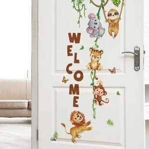 Juego de pegatinas de dibujos animados de la jungla, animales de safari, tatuajes de pared para habitación de niños, pegatinas de pared para habitación de bebé, pegatinas de pared decorativas autoadhesivas