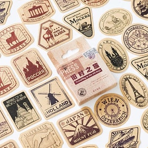 46 pegatinas de sellos de viaje vintage, perfectas para álbumes de recortes, diarios, coleccionistas, regalos para niños, decoración