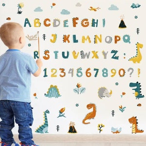 Calcomanías de pared educativas de aprendizaje de números y alfabeto de dibujos animados, calcomanías despegables y adhesivas para el aula, decoración de dormitorio y sala de juegos para niños, autoadhesivas
