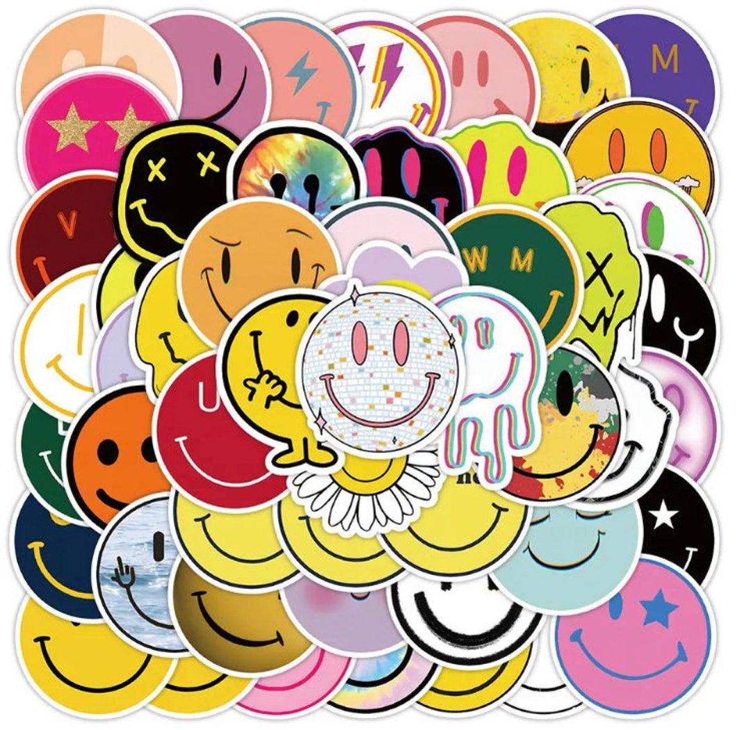 50 Smiley Sticker Pack With 50 High Quality Cute Happy Face Sticker Set ...