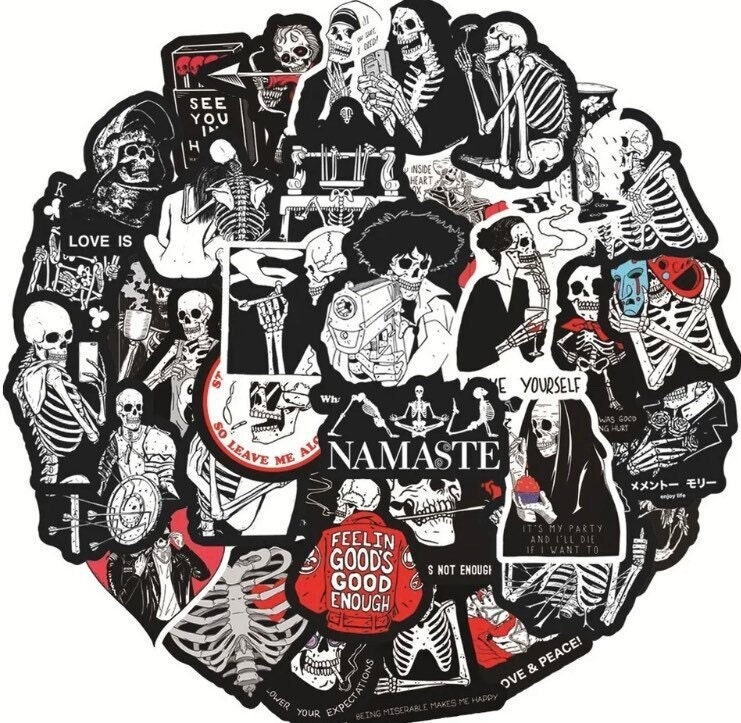 50 Cool Goth Punk Sticker Pack with 50 or 100pcs Dark Skull Horror Stickers - Perfect Black/Red decals for Laptop Phone Gift