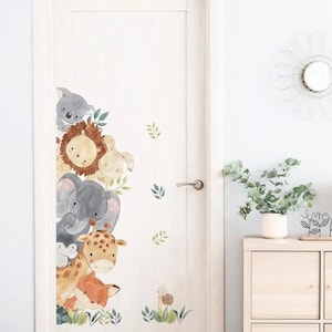 Juego de pegatinas de dibujos animados de la jungla, calcomanías de pared para niños, decoración de guardería con diseño de león y jirafa, tatuajes de pared para habitación de bebé y niño, pegatinas autoadhesivas de animales