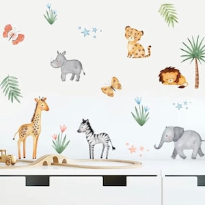 Pegatinas de pared extraíbles con diseño de animales de safari, jirafa, acuarela, para guardería, habitación de niños, decoración del hogar, autoadhesivas