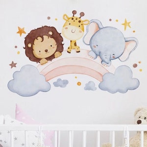Cartoon Rainbow Sticker Set Safari Animals Wall Sticker for Children's Room Giraffe Wall Sticker for Baby Room Decoration Self-Adhesive