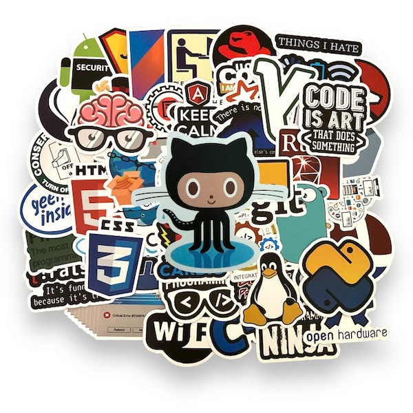 50 Coding Programming Developers Internet Sticker Pack mit 100 bzw. 50 hochwertigen HTML-Stickern | Perfekt für Laptop-Aufkleber | Geschenk!