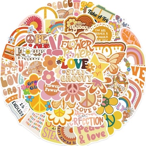 50 Hippie-Boho-Aufkleberpaket, hochwertiges Cartoon Sticker Pack, perfekt für Kinder, Scrapbooking, Laptop, Telefon | Positive Zitate