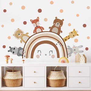 Juego de pegatinas de dibujos animados bohemios, animales, jirafa, arcoíris, para pared, para habitación de niños, conejo, para habitación de bebé, autoadhesivas