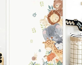 Jungle Cartoon Sticker Set Wall decal for kids Lion giraffe nursery decor Wall tattoo for baby childrens room Animal sticker self adhesive