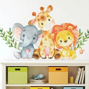 Cartoon Safari Jungle Giraffe Elephant Lion Animals Wallstickers for Children Rooms Girls Boys Baby Room Decor Wall Decals Self-adhesive