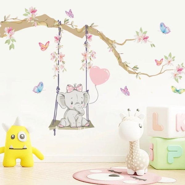 Cartoon Elefant Sticker Set Schmetterling Tiere Wandtattoo für Kinderzimmer Wandsticker für Babyzimmer Wandaufkleber HomeDecor selbstklebend