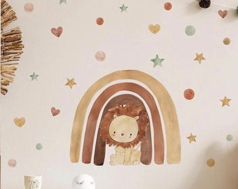 Autocollants muraux arc-en-ciel de Lion de dessin animé Boho, pour chambre d'enfants, filles, garçons, décoration de chambre de bébé, papier peint de chambre d'enfant, autocollant mural en vinyle auto-adhésif