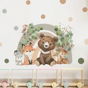 Boho bosque de dibujos animados Animal oso zorro conejo acuarela pegatina de pared vinilo bebé guardería arte calcomanías para habitación de niños decoración del hogar autoadhesivo