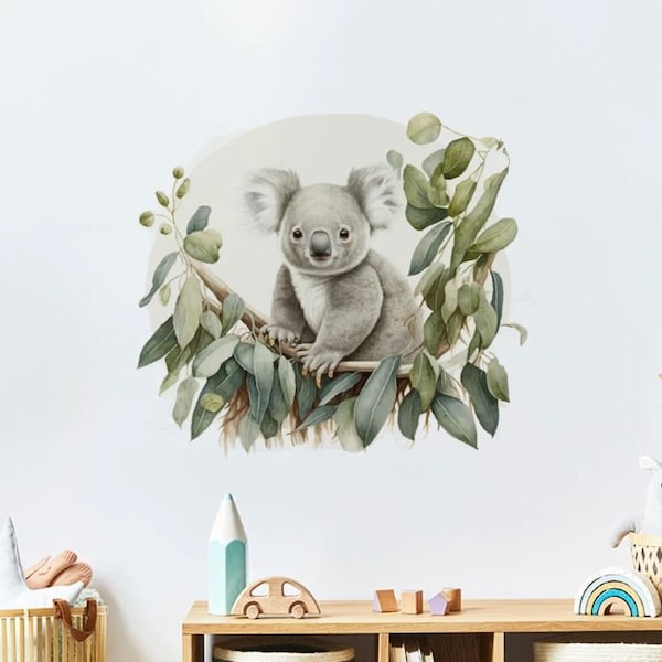 Dessin animé mignon Koala paresseux sur arbre Animal aquarelle autocollant mural vinyle bébé pépinière stickers muraux décoratif pour chambre d'enfants maison auto-adhésif